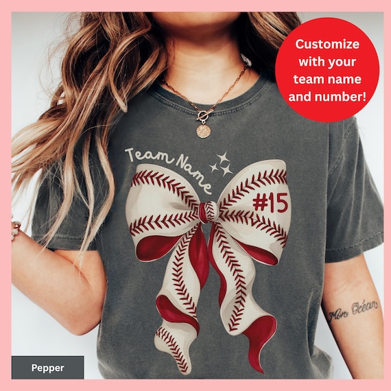 Baseball Bow Shirt Team Spirit Wear Clothing Mom Outfit Custom Tshirt Baseball Stitch Design Personalized Player Number Fan Apparel Gift