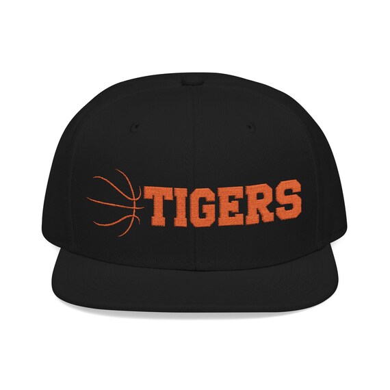 Basketball Snapback Hat Custom Logo Cap Cotton Twill Tigers Basketball Team Apparel High Profile Structured Black White Athletic Headwear