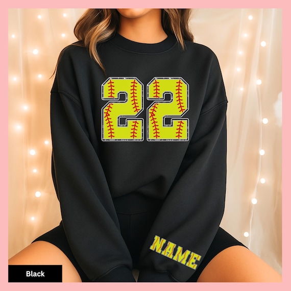 Custom Softball Sweatshirt Softball Tournament Team Apparel Name Number Softball Player Personalized Jersey Black Crewneck Tournament Sport