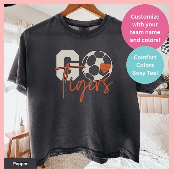 Custom Soccer Mom Boxy Tee Shirts Game day Soccer Shirt Name and Number Personalized Mom Gifts Trending Soccer