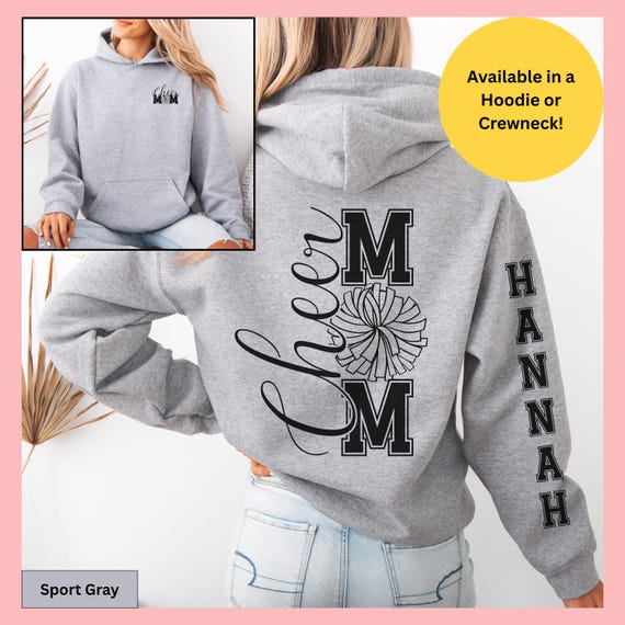 Custom Cheer Mom Sweatshirt Pink Cotton Crewneck Top Personalized Tee Cheerleading Parent Apparel Spirit Wear Pompom Graphic Name Pullover