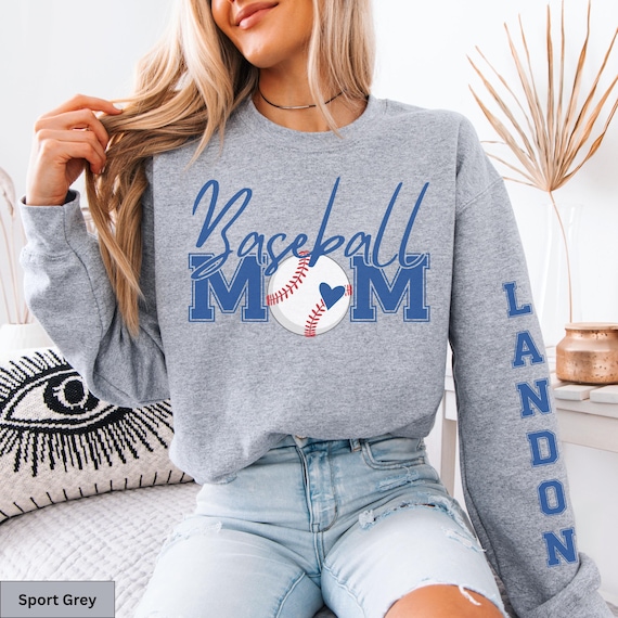 Personalized Baseball Mom Sweatshirt: Custom Name & Number Sleeve