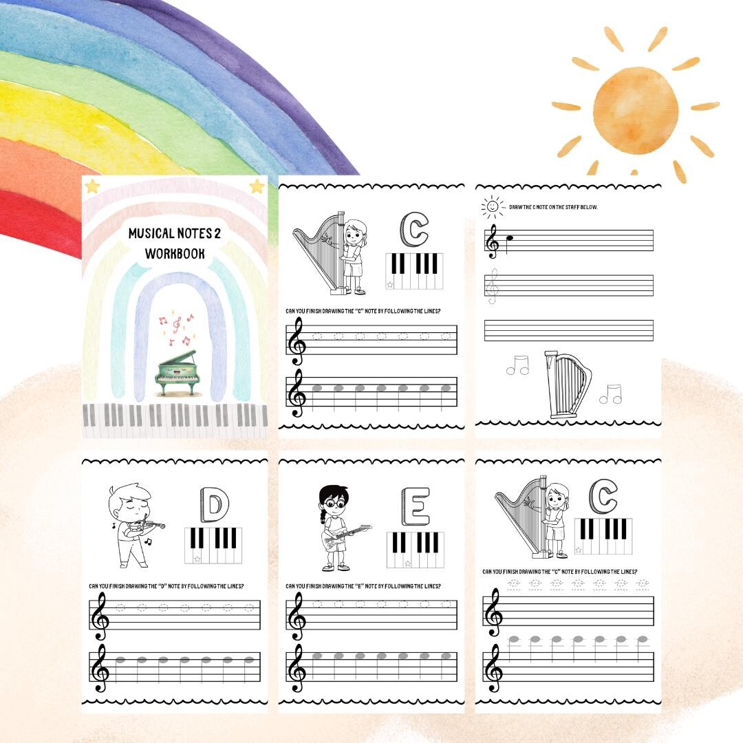58 Worksheets for Beginner Piano Students | Treble (C5-C6) & Bass Clef ...