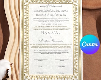 Editable Nikkah Certificate Canva Template, Islamic Marriage Contract (Digital Download)