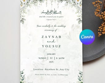 Muslim Wedding Invitation Template Nikkah Invitaion Islamic Marriage Card Shaadi Invite Barat Invitation Floral Muslim Nikah Invite Digital