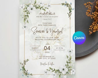 Islamic Wedding Invitation Template Nikkah Invitation Editable Muslim Wedding Invite Muslim Invitation Card Muslim Wedding Invitation Canva