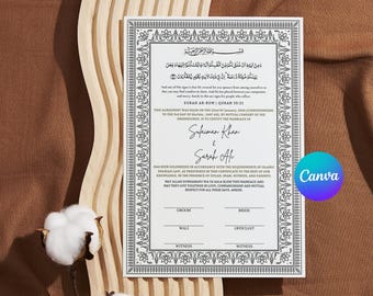 Editable Nikkah Certificate Islamic Marriage Contract Template (A4 Digital Download)
