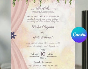 Floral Muslim Wedding Invitation: Elegant Nikkah Ceremony (Canva Digital Invite)