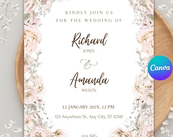 Wildflower Wedding Invitation Template, Rustic Boho Design (Digital)