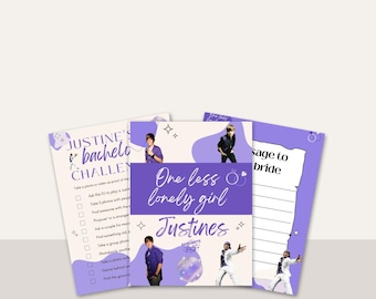 One Less Lonely Girl Bachelorette Party Bundle | Editable Justin Theme | Printable Signs, Games & Itinerary | Canva Template