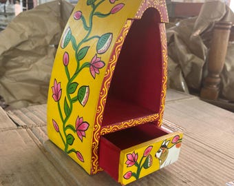 手描きの木製ミニ引き出しボックス | ラジャスタンの花柄民芸品