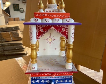 Hand-Painted Wooden Mandir – Rajasthani Home Temple with Drawer