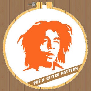 May include: A cross-stitch pattern featuring an orange silhouette of a person with long hair, set against a white background within a wooden embroidery hoop. The text "PDF X-STITCH PATTERN" is displayed on a banner at the bottom of the hoop.