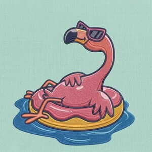 Flamingo Pool Float Maschinenstickerei, Summer Chill Vogel Patch, lustige Urlaub Strand Symbol, niedlich