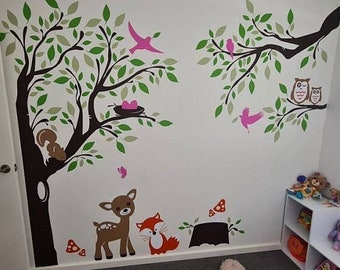 Forest-Land Wall Decal - Deer, Fox, Vixen, Squirrels, Hooter  in the Woodland Vinyl Stickers - Wall Decals for Children -  PLFR040