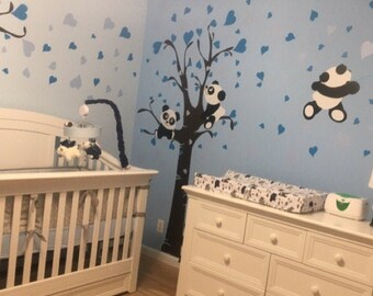 Valentine Panda Wall Decals - Nursery Wall Decals for Boys and Girls with Five Little Panda Bears and b -  PLTBRS030