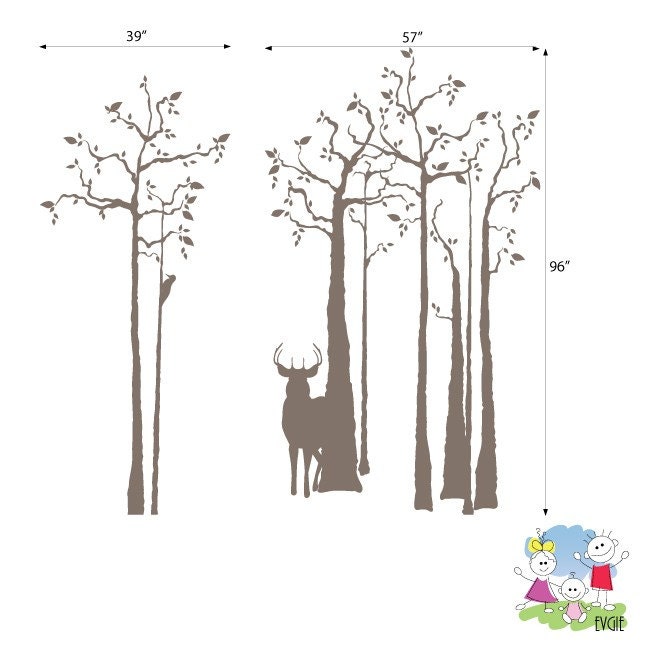 Trees With Deer Wall Decals Home Decoration Wall Stickers Etsy