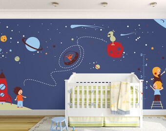 Space Wall Decals - Nursery Boy Space Wall Stickers with Aliens and Astronauts - PLOS070