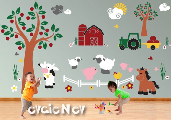 children wall decal wall sticker farm animals cow pigs | etsy