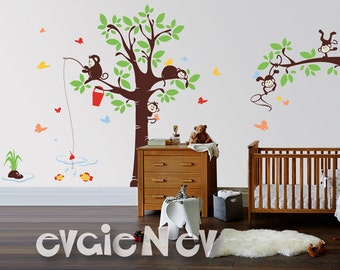 Playing Monkeys Wall Decal - Nursery Wall Decals, Acrobatic Monkey Nursery Decal and Baby Nursery Sticker -  PLMG060
