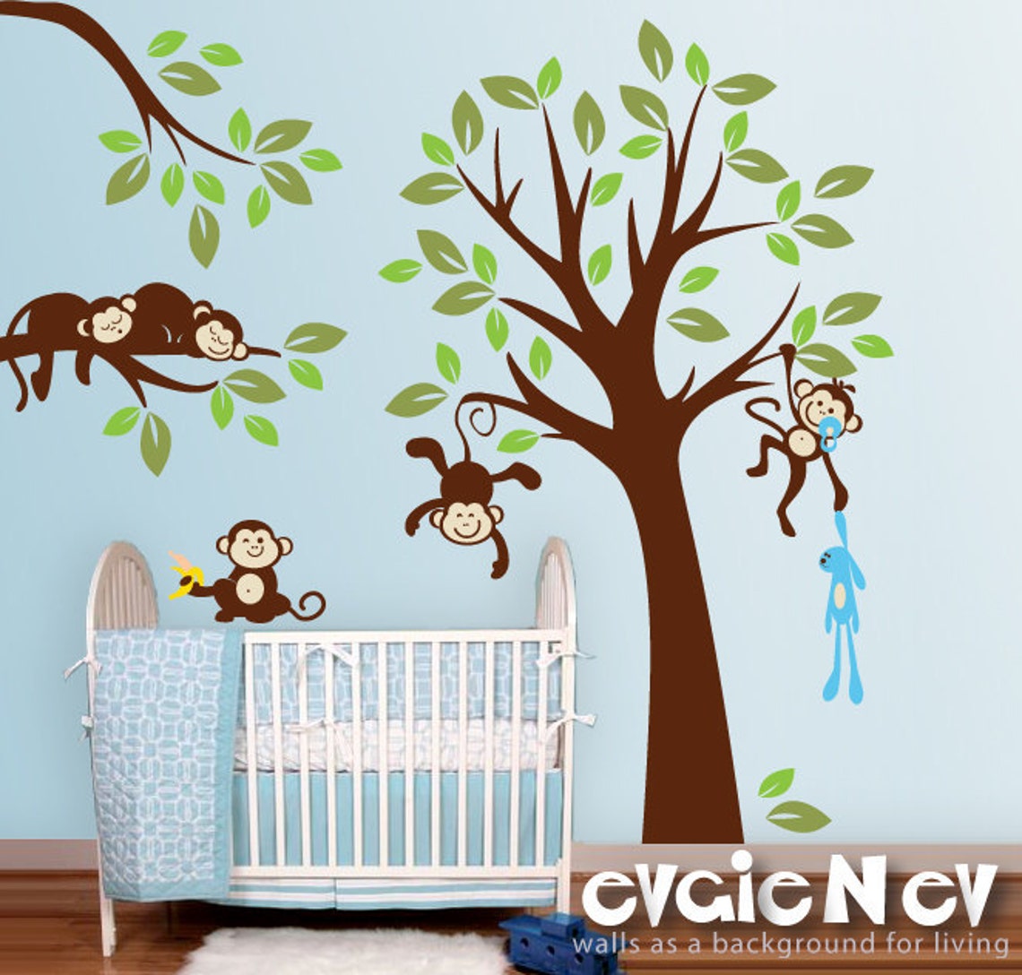 Monkeys Wall Decals Nursery Wall Decals Baby Wall Decals Etsy