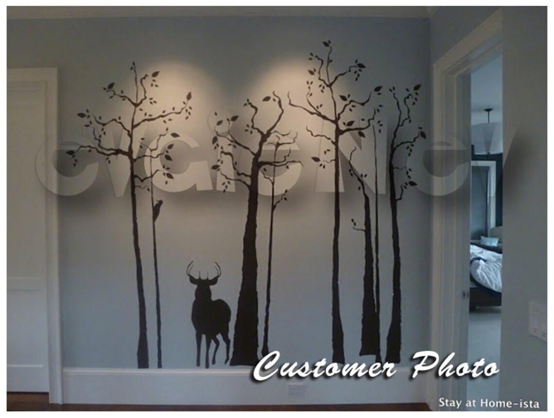 Trees With Deer Wall Decals Home Decoration Wall Stickers Etsy