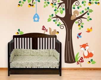 Nursery Wall Art - Animals in the Wood Wall Stickers - Nursery Wall Decals for Kids Vinyl Decals -  PLFR010L