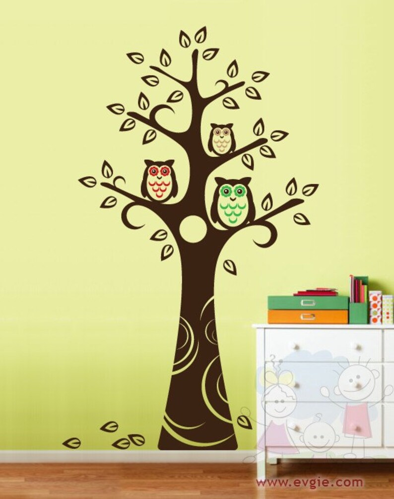Kids Wall Decals Wall Sticker Three Owls and the Tree Etsy