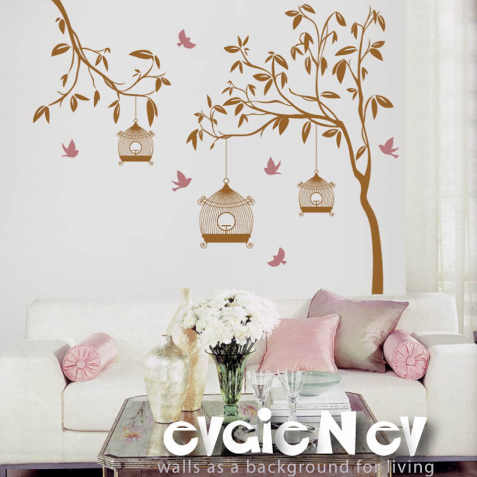 Garden Wall Decals Tree With Birdcage and Birds Chilidren Etsy