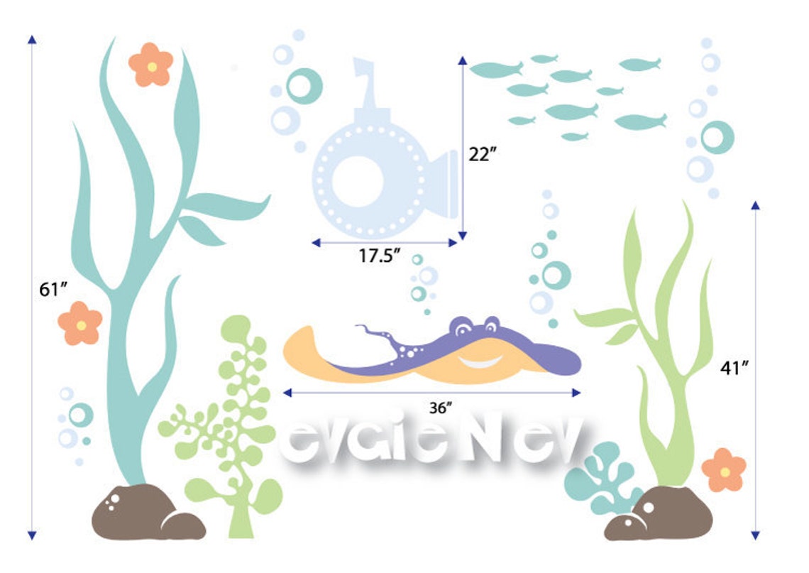 Underwater Wall Decals Fish Wall Sticker Underwater Theme Etsy