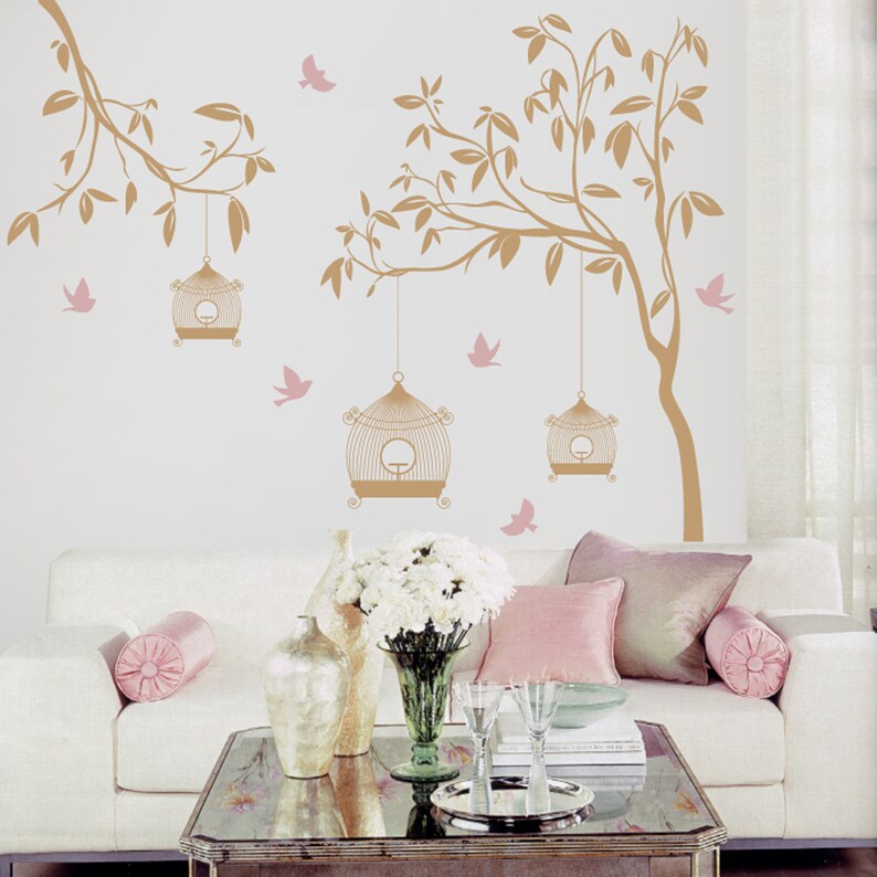 Garden Wall Decals Tree With Birdcage and Birds Wall Etsy