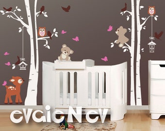 Baby Wall Stickers - Deer, Teddy Bears, Birds and Trees Wall Decal -  Baby Nursery Decal and Baby Nursery Sticker -  PLFR060