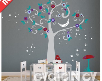 Alice in Wonderland Decoration - Girls Wall Sticker and Fairy Wall Stickers, Cheshire Cat Smile - PLFTCHC010 - CHECK OUR SUMMER Deals!!!