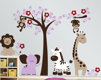 Baby Wall Decals -  Zebra, Lion, Giraffe, Elephant and Monkeys Wall Decals PLSF011