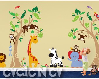 Jungle Wall Decals - Safari Wall Stickers - Wall Decals Kid - Tropical Large Wall Stickers - PLJN060
