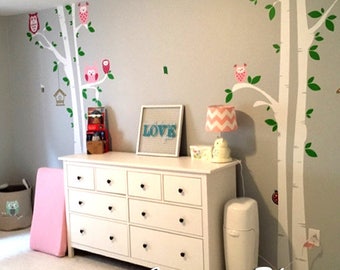 Enchanted Owls Forest Wall Decals - Nursery Wall Stickers for kids room with Cute Owls and Birdhouses -  LTROWLS30