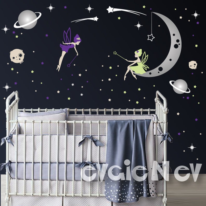 Moon and Stars Fairy Wall Decals Nursery Star Faries Wall Etsy