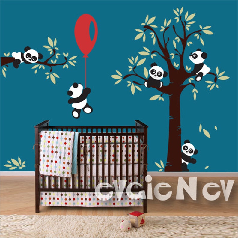 Pandas Nursery Wall Decals for Kids Room Tree and Five Etsy