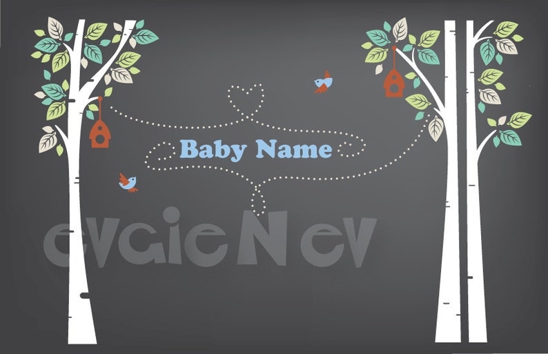Children Wall Decal Wall Sticker  Custom Name Birch Trees image 2