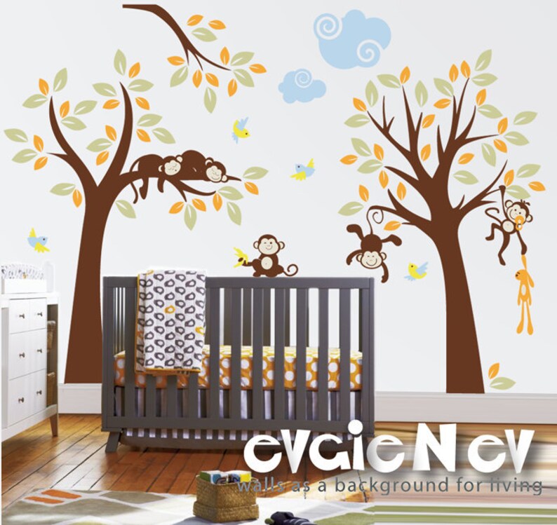 Baby Nursery Wall Decals Trees with Branch Monkeys and Etsy