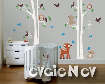 Deer, Teddy Bears, Birds and Trees Wall Decal -  Woodland Nursery Wall Decals, Baby Nursery Decal and Baby Nursery Sticker -  PLFR060
