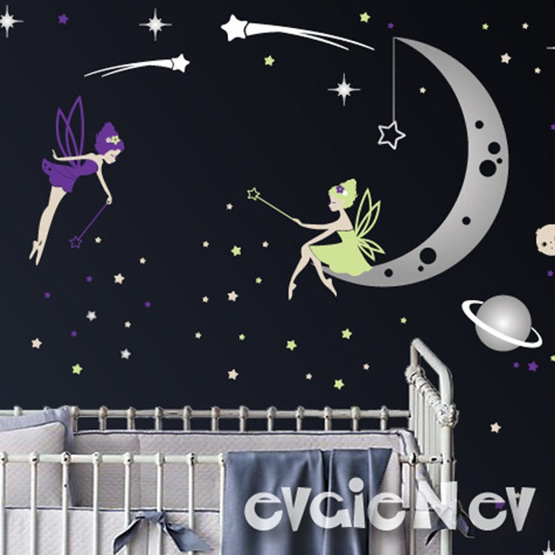 Moon and Stars Fairy Wall Decals  Nursery Star Faries Wall image 2