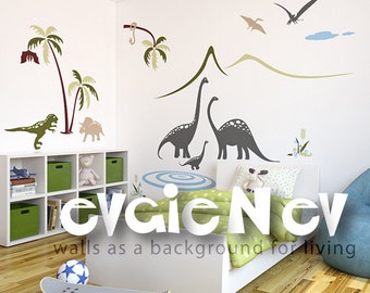 Dinosaurs Wall Decals - Family by the Lake Scene Wall Decals - PLDN010