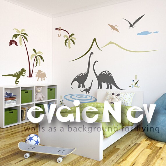 Dinosaurs Wall Decals Family by the Lake Scene Wall Decals Etsy