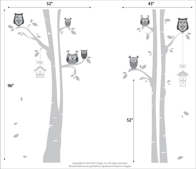 Birches and Owl Wall Decal for Nursery Nursery Wall Decal Etsy