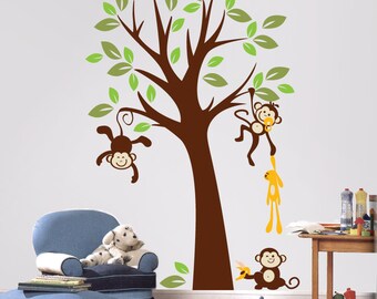 Baby Nursery Wall Decals - Tree with Monkeys Wall Stickers - PLMG010