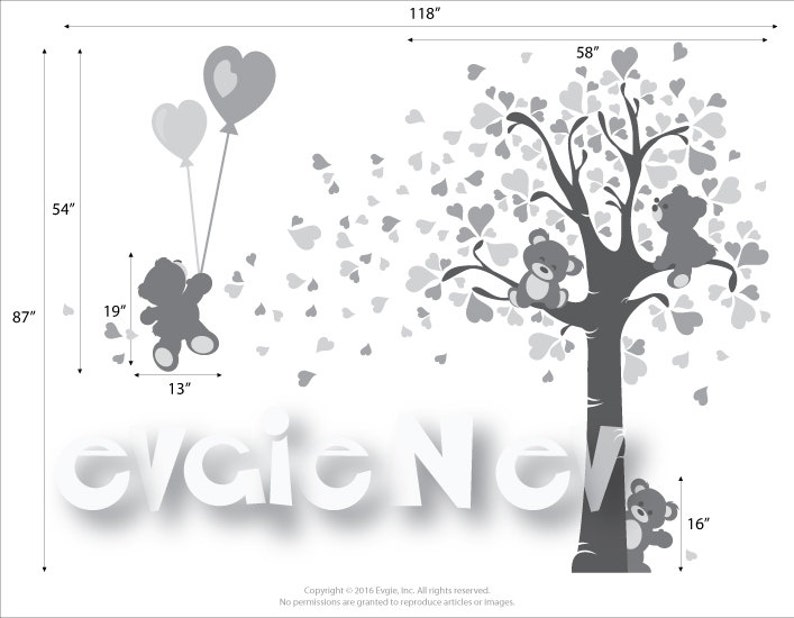 Wall Decals for Girl  Teddy Bears LOVE Wall Decals  Hearts image 3