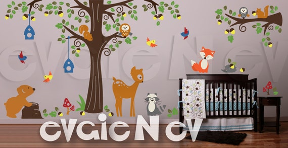 nursery wall decals forest animals wall art fox deer | etsy