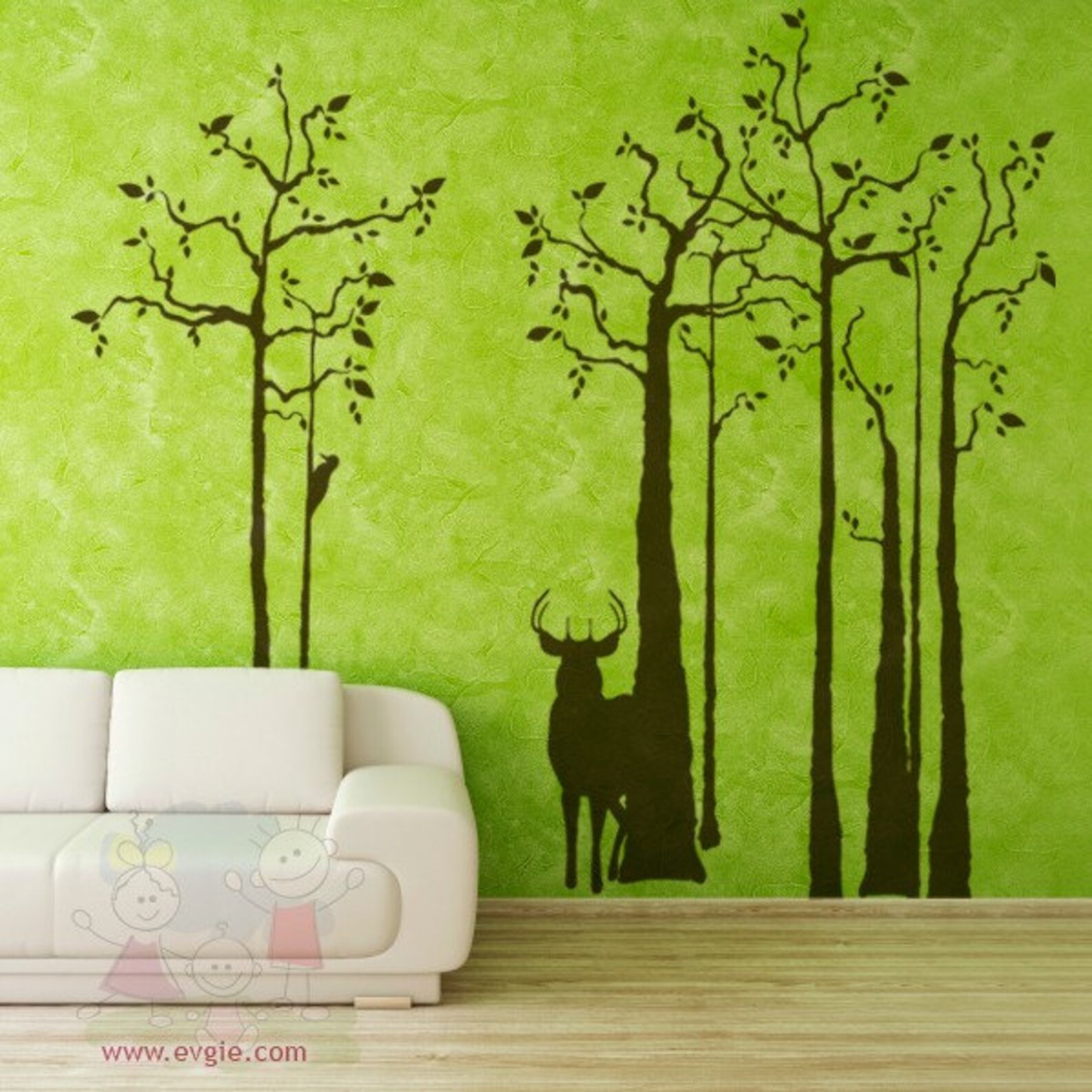 Trees With Deer Wall Decals Home Decoration Wall Stickers Etsy