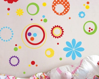 Polka Dot Flowers - Vinyl Sticker - Children Nursery Baby Kid Boy Girl Wall Decal - MDFD020